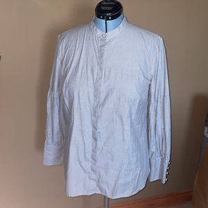 Ann taylor puff sleeve blue cottagecore spring blouse sz L Large mandarin collar